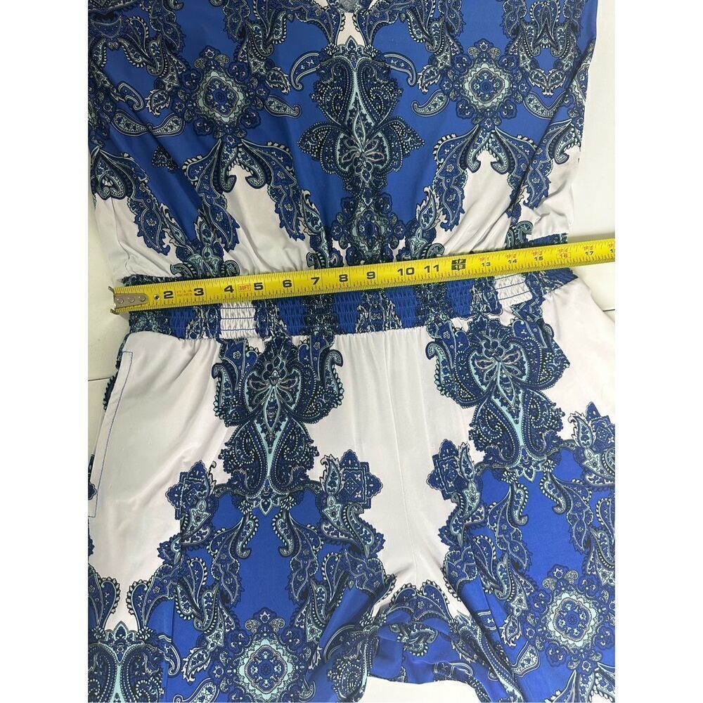 INC Womens Jumpsuit Black Blue Large L Striped Wide Leg Pockets See Description - Picture 15 of 16